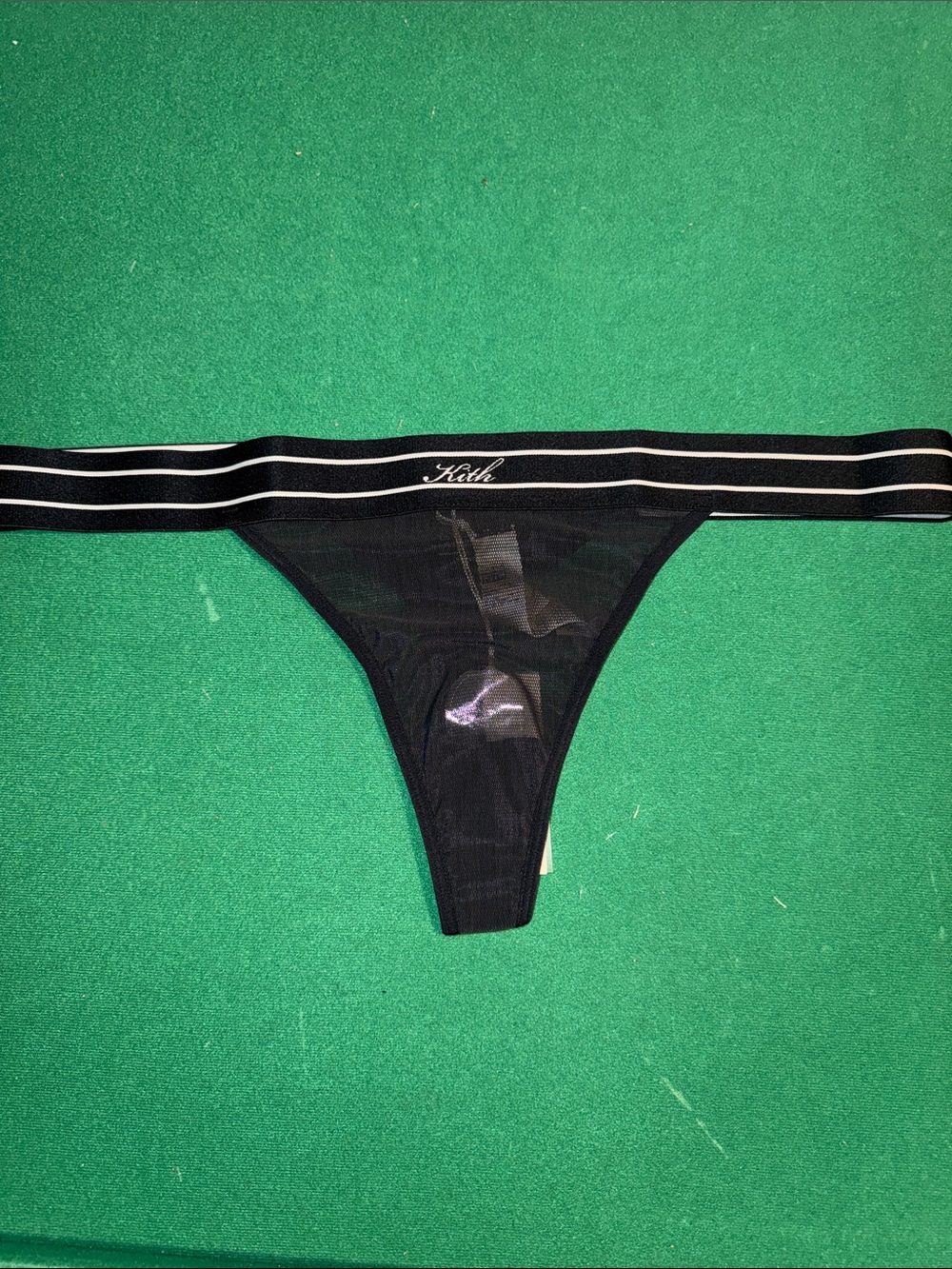Kith Black Sheer Thong with Striped Waistband